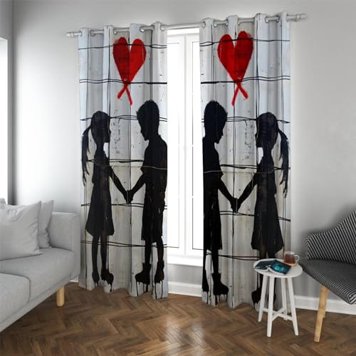 Deertweet Home Kurze Vorhänge, Verdunkelungsvorhänge mit Straßen-Graffiti-Motiv für Schlafzimmer und Wohnzimmer, Verdunkelungsvorhänge mit Ösen, nostalgische Fensterbehandlungen, 2 Paneele H210xB132