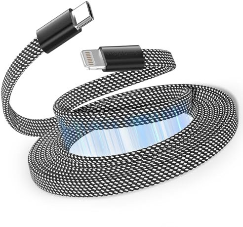 Magtame Magnetic USB C to Lightning Cable for iPhone 5FT, Coiled iPhone Charger Cable Fast Charging MFi Certified, Flat Retractable Cord Braided Compatible with iPhone 14 13 12 11 Pro Max XR XS X