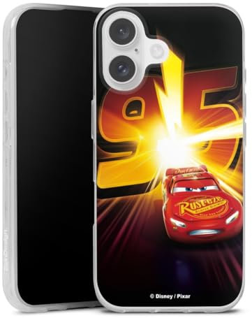 DeinDesign Silikon Hülle kompatibel mit Apple iPhone 16 Case transparent Handyhülle Offizielles Lizenzprodukt Cars Lightning McQueen 95