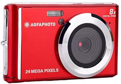 AGFA Photo Realishot DC5500 - Appareil Photo Numérique Compact, 24 MP, Ecran LCD 2,4, Zoom Digital 8X, Vidéo HD 720p, Mémoire Externe SD, Batterie Lithium - Rouge