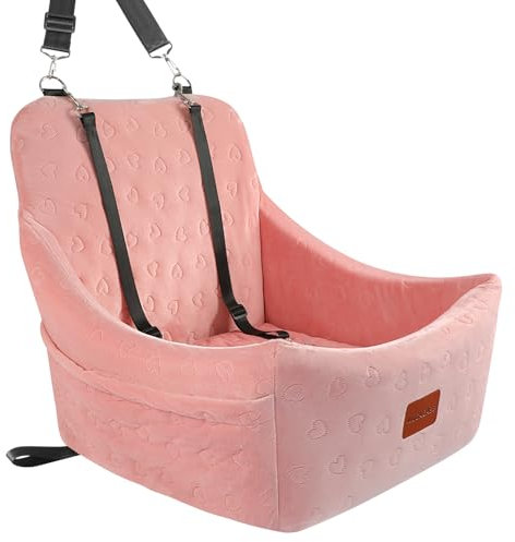 Hundeautositz für mittelgroßen Hund, Haustierreise-Autobett mit Sicherheitsgurt Channle, Abnehmbarer und waschbarer Autohundesitz mit verstellbaren Gurten, (Pink, Medium)