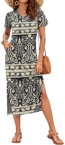 AUSELILY Women's Summer Maxi Short Sleeve Dress