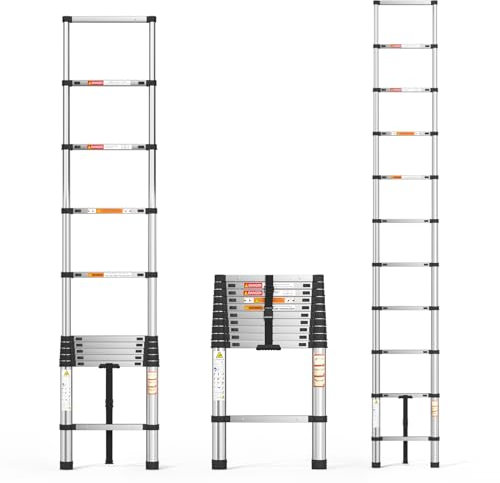 3.2m Telescopic Ladder, Automatic Locking,Free Height Adjustment,Max. Load 150kg,Multi-Purpose Ladder for Garden, Indoor, Home