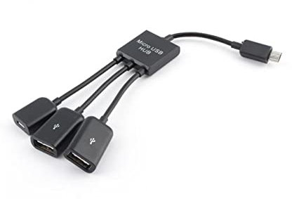 KONTONTY Micro Usb Hub Adapter 3 in 1 Otg Cable Dual Usb 2.0 Female Ports Male to Female Converter for Smartphones and Tablets Black Compatible