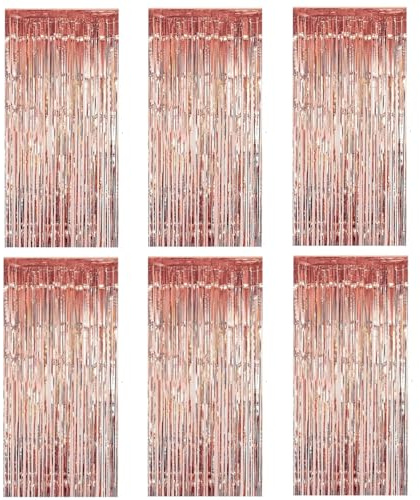 6 Stück Lametta Vorhänge, Glitzervorhang 1m x 2m, Glitzer Party Vorhang, Geburtstag, Hochzeit Party Dekoration, Geeignet für Weihnachtsbaum, Bühne, Halloween Dekoration (Roségold)