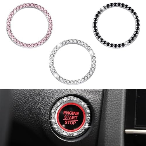 COYUN 2 Pezzi Anello Di Avviamento Per Motori Auto, Adesivo Per Auto, Crystal Bling Anello Di Metallo Adesivo, Auto Decor Crystal Bling Anello Auto Adesivo Emblema