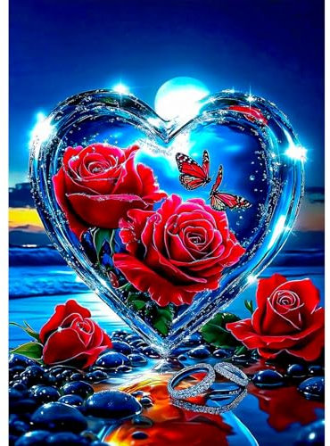 MEIYUDA 5D Diamond Painting Bilder Erwachsene Kinder Rose, Seaside Diamant Painting Bilder Diy Set Bild, Malerei Kristall Diamond Painting Set Erwachsene für Home Wand Décor 30x40cm