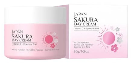 Sakura Tagescreme für Frauen, Anti-Aging Gesichtscreme mit Vitamin C und Hyaluron Acid für Trockene und Unebene Haut, Nährende Feuchtigkeitscreme für Alle Hauttypen 1 x 30g