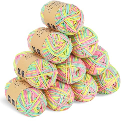 Coopay Wolle zum Häkeln, Farbverlauf Häkelgarn 10x45g, Wolle zum Stricken, Weiche Bunt Milchfaser Baumwolle zum Häkeln, 5-Fädig, Schöne Häkelwolle für Schal, Socken, Babykleidung, Puppe - Rosa Grün