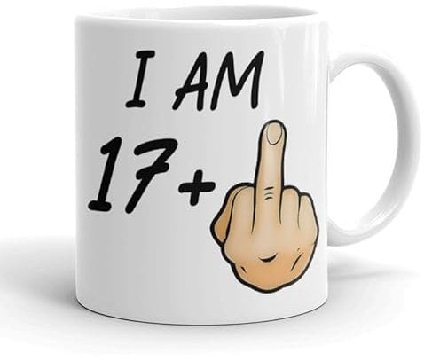 VIROSA Funny 18th Birthday Mug – “I Am 17+1” – Rude Novelty Gift for Men & Women Turning 18 – 11oz Ceramic Coffee Cup – Joke Present for Friends, Family, Mum, Dad – Birthday, Office, Secret Santa