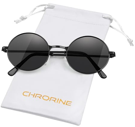 CHRORINE CHORINE Hippie Sonnenbrille Rund Retro Stil der 70er Jahre, für Damen und Herren, Party Accessoire, Festival Mode, Vintage Sonnenbrille