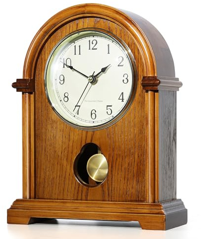 AYRELY® Standuhr/Kaminuhr mit Stunden- & Viertelstundenschlag – Holz-Tischuhr mit Pendel in Goldoptik, batteriebetriebene Vintage-Uhr für Wohnzimmer & Wohnkultur