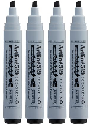 Artline Eco-Green Whiteboard Marker | Dry Safe Ink | 2mm-5mm Chisel Nib | Pack of 4 Pens | Black