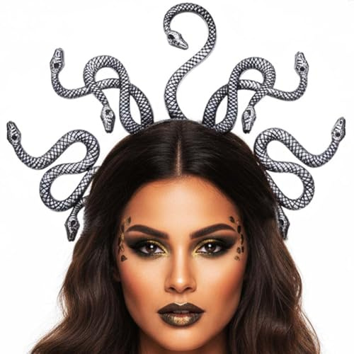 Reaky Schlangen-Stirnband, Medusa-Kopfbedeckung, goldene Schlangen-Stirnbänder, Halloween-Kostüm, Haar-Accessoires für Frauen (Silber, Einheitsgröße)