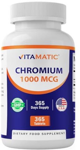 Vitamatic Chromium 1000 mcg | 365 Tablets | High Potency Chromium Picolinate | Non-GMO, Gluten Free