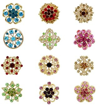 Hopzab 12 Pcs Crystal Diamond-Studded Brooches,Rhinestone Decoration Buckle,Wedding Brooch for Women DIY Clothes Bags