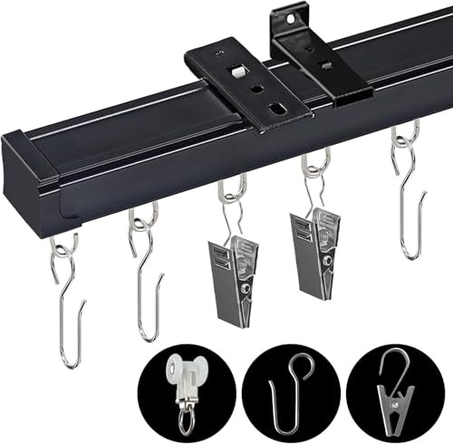 Vorhangschiene aus Aluminium mit Clip-Haken, robuste Gleitschiene für Raumteiler, Decken- oder Wandmontage im Wohnzimmer und Schlafzimmer