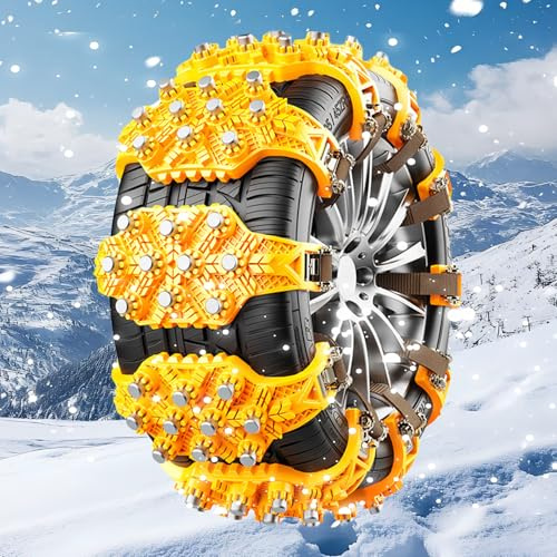 Torcarvh 6 Stück Pkw-Schneeketten, Auto Anti-Rutsch-Schneereifenketten Autoreifen-Traktionskette für Reifenbreite 165-265 mm für Pkw, Lkw, Pickup (Gelb)