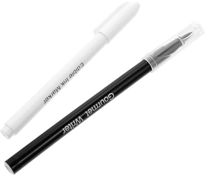VILLCASE 2 Stück Essbare Backmarker Pen Weiß Schwarz Lebensmittelechte Farbstifte mit Feiner und Breiter Spitze zum Dekorieren von Kuchen Keksen und Desserts Praktische Backhelfer für