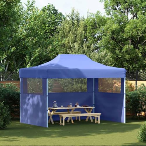 Faltzelt, Profi-Partyzelt Faltbar mit 3 Seitenwänden 3×4m Stahl Blau Shelter für Party, Hochzeit, kommerzielle Aktivitäten