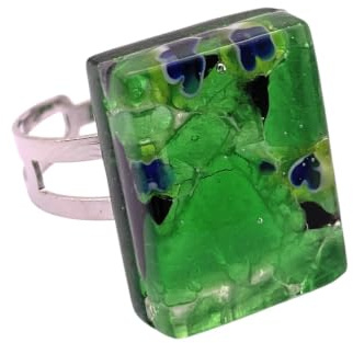 Bague Millefiori en verre de Murano - Bijou de Murano de Venise Italie - Fait main - Verre vénitien sur feuille d'argent - Réglable - Taille unique - 2 cm x 1,5 cm