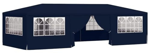 Mhdvray Tente de réception professionnelle 4 x 9 m - Bleu - 90 g/m² - Armature en acier PE - Parois latérales avec fenêtres et porte zippée - Montage rapide - Résistant aux UV - Pour jardin, mariage