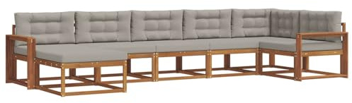vidaXL Outdoor-Sofagarnitur mit Kissen 7 pcs Natürlich und Hellgrau, Modernes Akazienholz Outdoor-Sofaset, langlebige Gartenmöbel, Flexible Anordnung für die Terrasse, Bequeme Lounge im Hinterhof