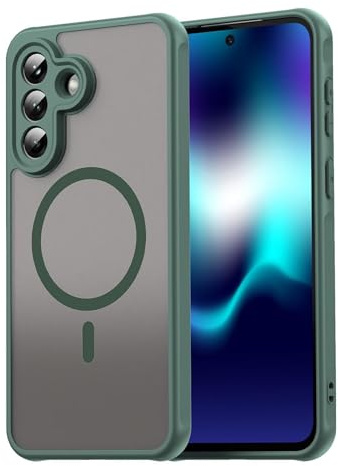 Wigento Magnetische Hülle für Samsung Galaxy A17 5G, Kompatibel mit MagSafe, Vollständig Kameraschutz, Durchsichtig Matt Rückseite Stoßfeste Handyhülle (Grün)
