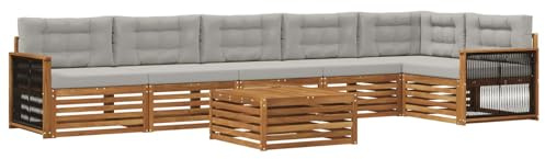vidaXL Outdoor-Sofagarnitur mit Kissen 7 pcs Natürlich und Hellgrau, Lounge-Sofa für die Terrasse, modernes, wetterfestes Gartenmöbel-Set für Bequeme Sitzgelegenheiten