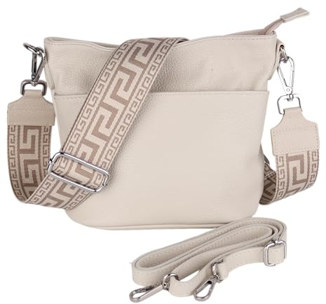 MIRROSI Damen Umhängetasche, Crossbody Bag, Echtleder I Made in Italy (1 Tasche 1 oder 2 Gurt(e)), 24x18x12cm (BXHXT) Mittelgroß (Upgrade Version (mit 2 Gurte): Beige NN Taupe)