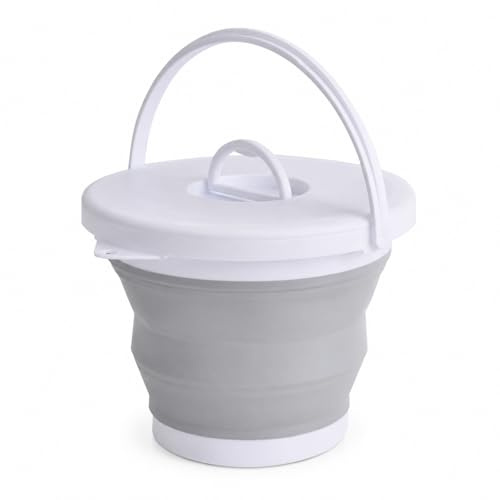 Raoletin Collapsible Bucket, 5L Collapsible Silicone Fishing Bucket with Lid and Handle, Foldable Camping Washing Up Bowl for Outdoor Travel, Camping, RV and Home, Grey