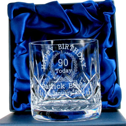 90th Birthday Personalised Engraved Hand Cut 24% Lead Crystal Whisky Glass Tumbler Him Her