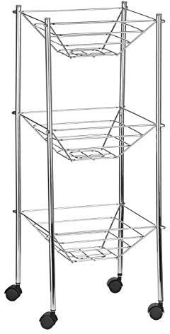 Premier Housewares Kitchen Trolley 3 Rack Kitchen Trolleys With Wheels Chrome Vegetable Trolley 4 Wheel Trolley Cart Storage Trolley 69 X 27.5 X 27.5, Silver