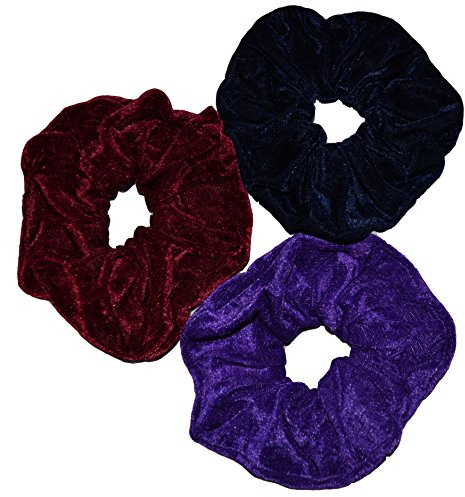 Aadya Extra Large Velvet Hair Scrunchies Elastic Scrunchy Hair Bobbles (Purple, Maroon, Navy Blue) - 3 Pack