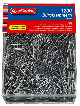 Herlitz 10411007 Büro- Aktenklammern 26mm verzinkt, Dreierpack 3x 1.200er Transparentbox