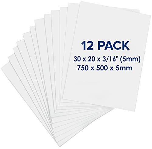 Große Schaumstoffplatte (Foam Board) 750 x 500 x 5mm - 12 Stück - Weiße Hartschaumplatte (Foamboard), Doppelseitige, Schaumstoff Platte für Modellbau, Handwerk, Präsentation und Projekte