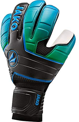 JAKO Champ Supersoft Torwarthandschuhe, schwarz/Neongrün blau, 8,5