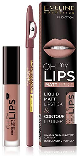 Eveline Cosmetics Oh! My Lips Matte Liquid Lipstick & Lip Liner Set 08 - Langanhaltende Feuchtigkeit mit Vitamin E & Hyaluronsäure
