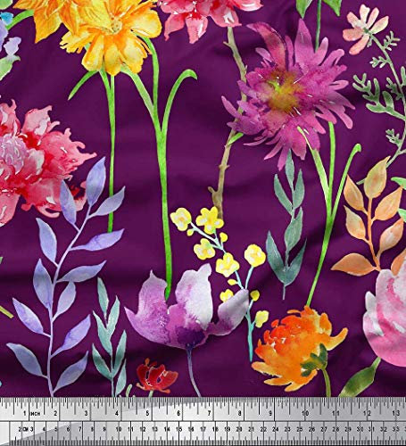 Soimoi Lila Baumwolle Batist Stoff Rose, Dahlie & Poinsettia Blume Stoff Meterware 42 Zoll breit