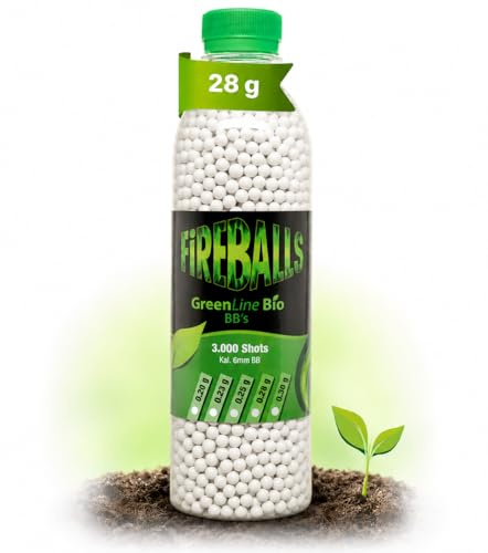 FireBalls Bio BBS 6mm Green Line – Premium Softair Munition Weiß – 5.95mm High Precision – Biologisch abbaubare Airsoftkugeln in Flasche