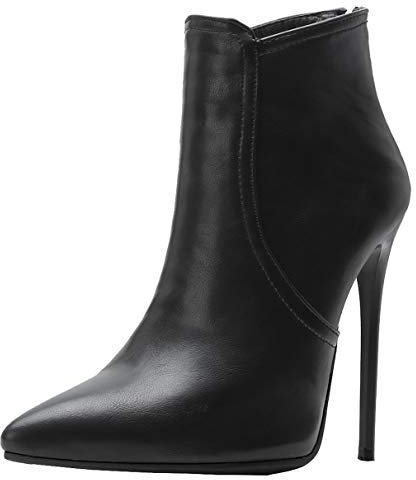 LUXMAX Stivali Donna Tacchi a Spillo Tacco Alto Stivaletti a Punta con Cerniera High Heels 12 CM (Nero) - 39 EU