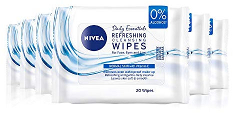 NIVEA 3 in 1 Refreshing Cleansing Wipes Pack of 6 (6 x 20 Wipes), Refreshing Make-Up Wipes with Vitamin E, Cleansing Face Wipes, Make Up Remover