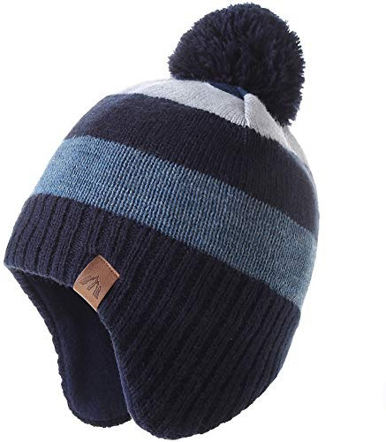 AHAHA Wintermütze Junge and Baby - Fleece-Gefüttertes Ski Beanie Kinder Strick Earflap Mütze 53CM