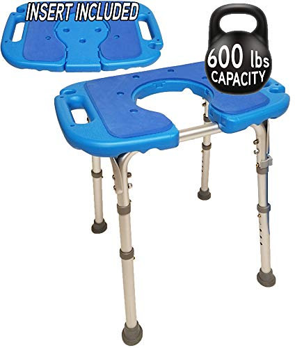 Platinum Health Atlas Deluxe Bariatrische Dusch-/Badewannenbank, 272 kg, gepolsterter Sitz mit Aussparung und Einsatz, strapazierfähig, höhenverstellbar, mit XL-Sitzfläche, Blau, Aluminium