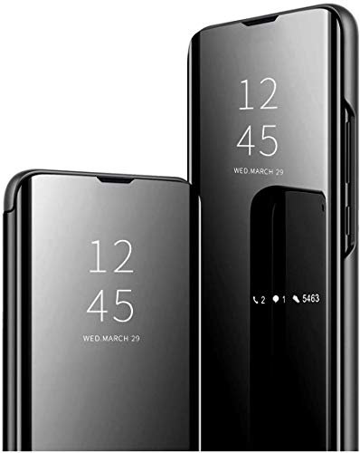 Clear View Cover Case for iPhone XS Max Standing Flip Folding Kickstand Case with Full Screen ProtectionShockproof Electroplate Plating Mirror Holder Smart Bumper Case-Black