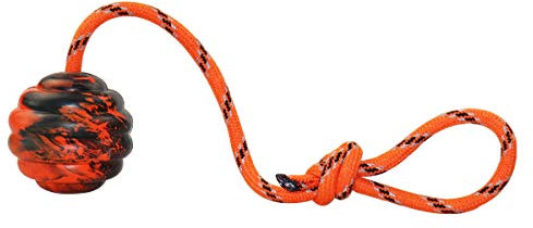 Nevperish K9 Training Ball with Rope Exercise and Reward Toy for Dogs - Indestructible Dog Toy Ball with Handle for Training Pull Throw Tug Fetch Belgian Malinois Gifts (Orange)