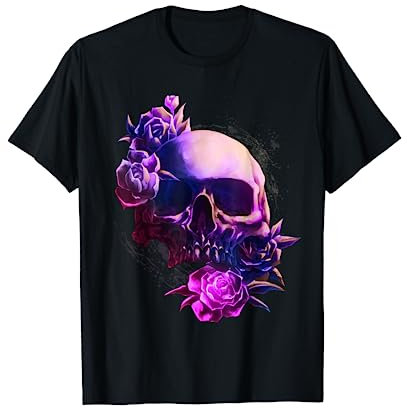 Teschio e Rose Giorno dei Morti Gotico Maglietta