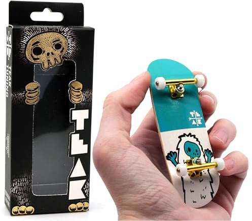 Teak Tuning 32mm Pro Fingerboard Heat Transfer Graphic Complete - Fully Assembled with Pro Level Parts - Pro Shaped Wood Deck (34x97mm), UltraSpin Wheels, Prodigy Trucks - Teal Yeti