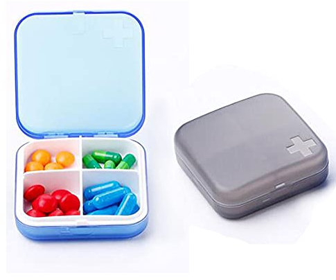 2 Packungen Tragbare Pillendose,Fächer Kunststoff wasserdichte Pill Box, Transparent Multi-Funktion Kunststoff Pillendose,Kunststoff Storage Pillenbox, für Reisen und täglichen Gebrauch, Grau Blau