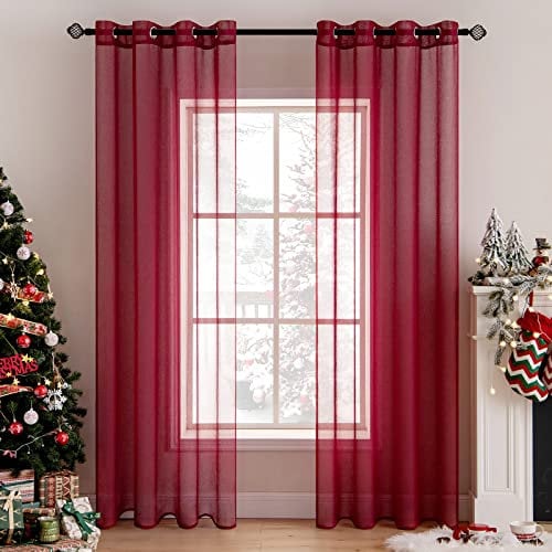 MIULEE 2 Panels Sheer Window Curtains Elegant Window Voile Panels Drapes Treatment for Bedroom Living Room 46 Wx90 L Grommet Top Red